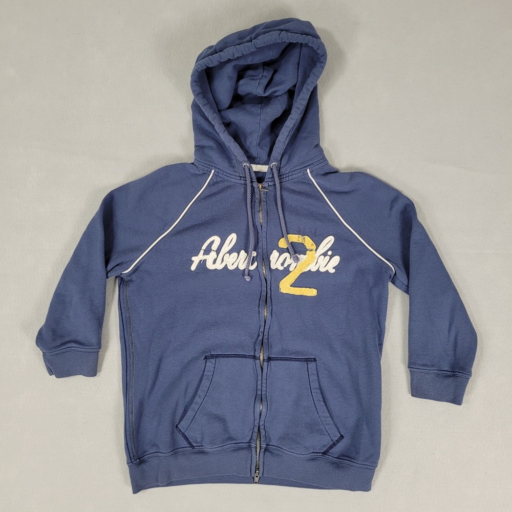 Abercrombie &‎ Fitch Hoodie Kids XL Blue Sporty 3/4 Sleeve Cotton Full Zip Logo